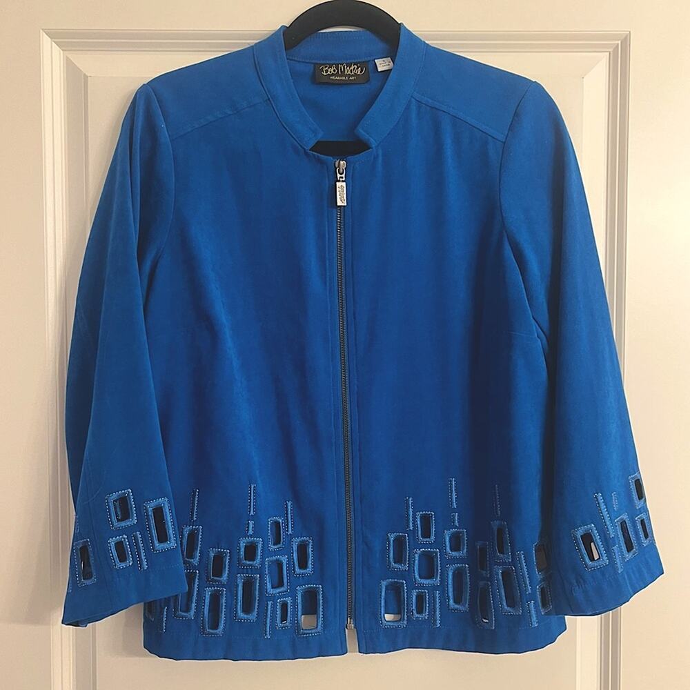 Vintage Bob Mackie Wearable Art Jacket, Vibrant Blue Geometric Cutouts, Small